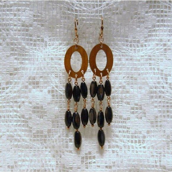 Angel Heart Treasures Jewelry - Handmade Shell, Copper & Wood Chandelier Earrings